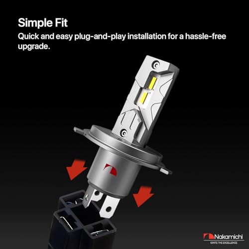 Image of Nakamichi GS810 Series H4 LED Headlight Foglight Light Bulbs for Replacement, 12,000 Lumens 44W Per Set, Cool White, Plug and Play, 1:1 Beam, Pack of 2, 4300K, H4 (HB2 9003)