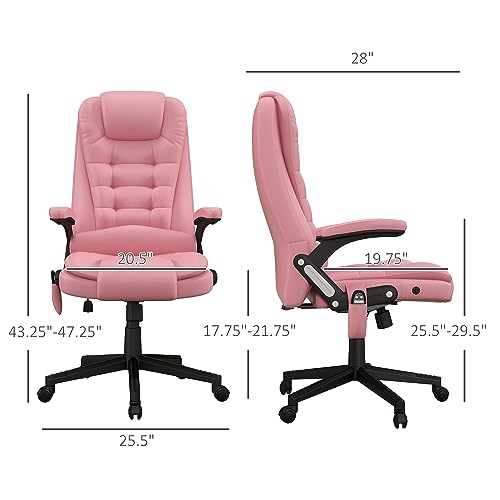 Image of HOMCOM High Back Vibration Massage Office Chair with 6 Vibration Points, Heated Reclining PU Leather Computer Chair with Armrest and Remote, Pink