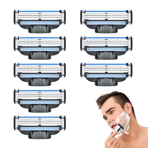 8 PCS Cuchillas Recambio,Cuchillas de Afeitar para Maquinillas de Afeitar Húmedas para Hombre,Hojas de Afeitar de 3 Capas,Blades Adecuado para Mach 3 para Un Afeitado Rápido y Apurado