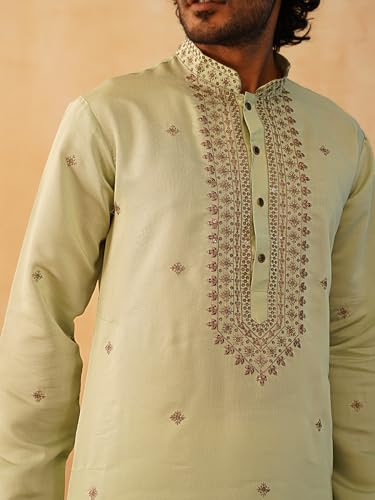 Image of Jompers Men's Pista Sequin Embroidered Kurtas (Pista, M)