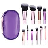 Mini Travel Makeup Brush Set With Pouch, 10 Pcs Portable Full Complete Function Cosmetic Kit Short Makeup Brush Small Travel Essentials for Women Girls Brushes Blush Powder Eye Shadow (Colorful)