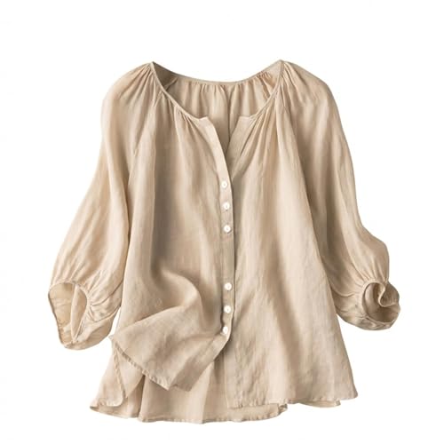 Blouse d'été décontractée en coton et lin boutons discrets style épuré