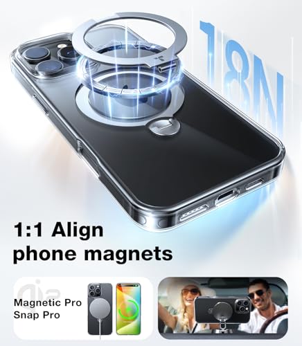 Image of TORRAS Q3 Spin for iPhone 16 Pro Case, 360 Magnetic Stand, Clear | Compatible with MagSafe, Built-in Kickstand, Camera Control, 4X Military-Grade Shockproof Translucent Phone Case for 16 Pro