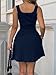 Mieazom Women's Summer Square Neck Sleeveless Mini Dress Ruched Waist Corset Slim-Fit Dresses with Pockets Navy XL