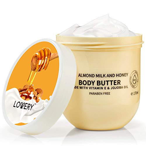 Lovery Almond Milk And Honey Body Butter - 6Oz Ultra-Hydrating Shea Butter Body Cream Enriched With Jojoba Oil & Vitamin E - Natural Skin Moisturizer For Men And Women - Normal To Dry Skin #TOP6