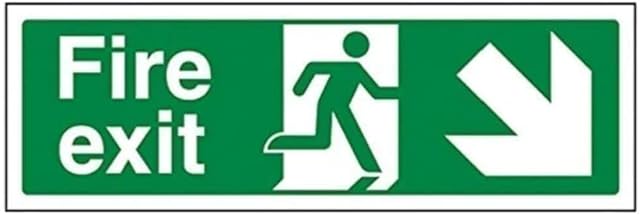 VSafety Fire Exit Arrow Down Right Sign - Landscape - 300mm x 100mm - 1mm Rigid Plastic