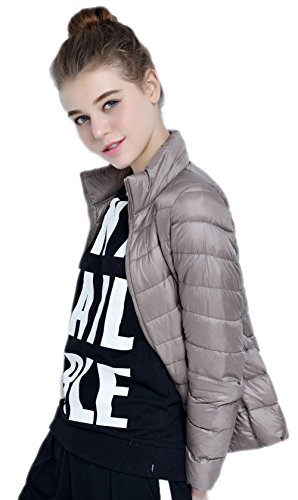 Doudoune ultra légère femme col montant veste duvet compressible kaki blouson court matelassé