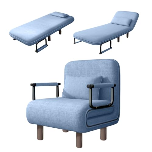 ソファベッド 折りたたみ式 ソファ シングルサイズ 布張り 一個抱き枕 コンコンパクト多機能 クッション付き ソファからベッドに簡単変換 省スペース 北欧風 金属フレーム 木製脚 アパート・一人暮らしに最適 組み立ては簡単 多機能 耐久性 ベッドサイズ:80×190cm （ライトブルー） - Generic - 商品画像