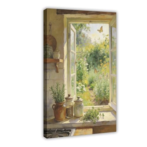 Framed Cozy Cottage Garden Style Wall Art for Living Room Warm Rustic Home Decor 12x18inch(30x45cm)