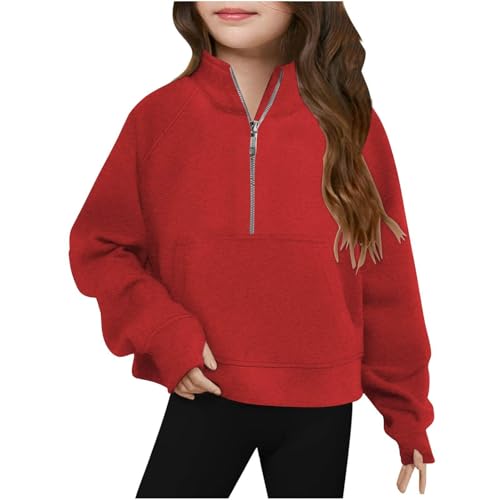 Half Zip Crop Sweatshirt Girls Long Sleeve Pullover Teen Clothes Solid Color Casual Tops Fall Fashion Youth Blouses
