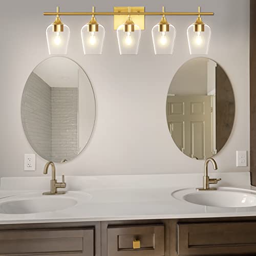 Hamilyeah 5 Light Gold Bathroom Vanity Light Fixtures Over Mirror, Industrial Wall Lighting Fixtures Indoor, Modern Mid-Century Wall Lamps For Living Room Restroom Ul Listed #TOP5
