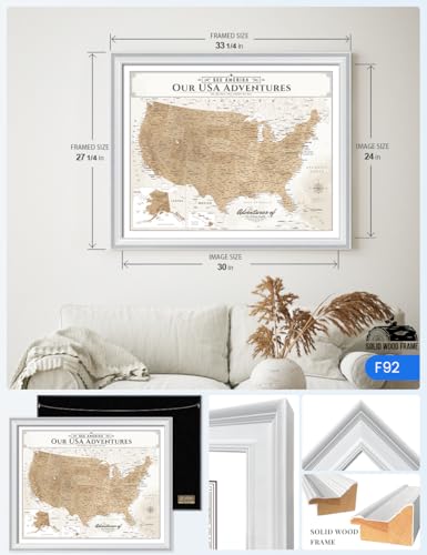 Image of IPIC - Custom Canvas USA Map for Wall Decor, Push Pin Board Decor to Mark Travels, Personalized Artwork with Names and Message on, Large USA Travel Map Print for Home, Office, Study, and RV