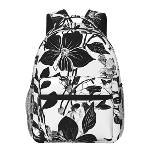Sac à dos d'école imprimé noir pour filles avec bandoulière réglable