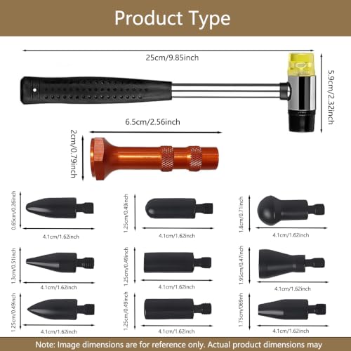 Image of Paintless Dent Repair Kit, PDR Hammer with Tap Down Pen and 9 Shaped Heads, Dent Hammer Removal Tool for Car Body, Appliance Metal Panels, DIY Dent Repair Kit