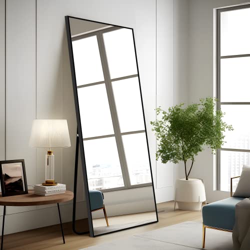 Image of NeuType Full Length Hanging Floor Mirror with Standing Holder Bedroom Locker Room (Black)