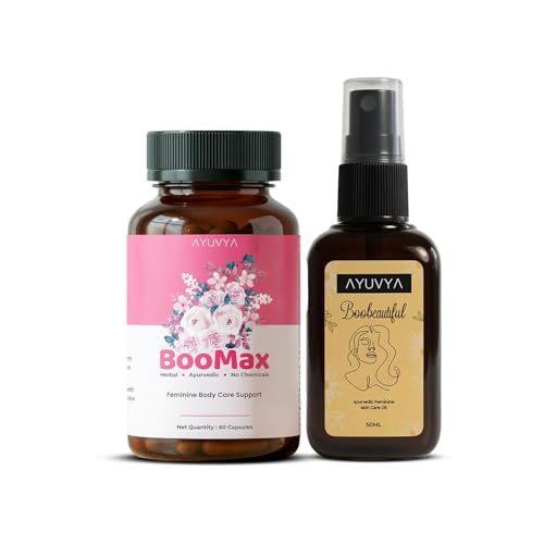 Image of Ayuvya Ayurvedic BooBeautiful Oil & Boomax Capsules for Women | 100% Ayurvedic Formula | 60 Capsules | 50 ML | Pack of 2 | As Seen on Shark Tank