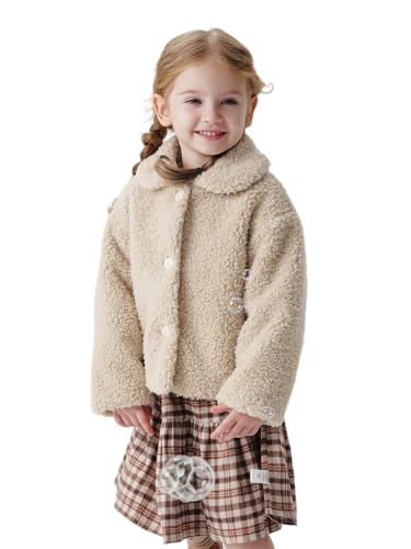 Image of marc & janie Girls French Vintage Faux Lamb Wool Coat Loose Lapel Coat Outerwear 241098
