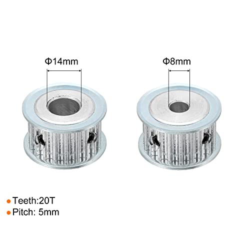 Polea de aluminio de 8 mm y 14 mm con 20 dientes para correa de 15 mm en impresoras 3D 2