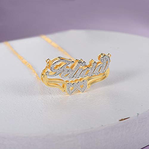 Custom Name Necklace with Heart 18K Gold-Plate Double Plated Name Necklace Personalized Nameplate Necklace Jewelry Gift for Women Girls2