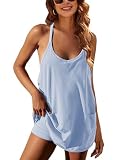 Lianlive Women Athletic Mini Tennis Dress Built-in Shorts Set Summer Sleeveless Sundress Hot Shot Mini Dress (OxygenBlue-M)