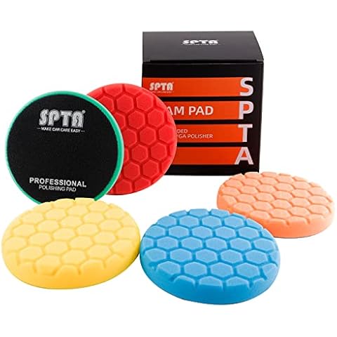 SPTA 5Pcs 165mm Face for 150mm Backing Plate Hex Logic Polishing Sponges Saving Wax Replaceable Car Polishing Pad Foam Set For Eccentric Polishing Machine Grinder - Car Polishing Professional Set Cover