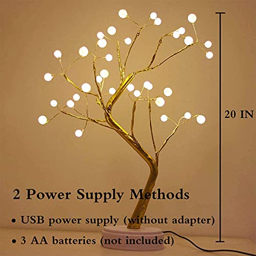 Image of Tabletop Bonsai Tree Light with 36 Pearls LED, Battery /USB Operated DIY Artificial Lamp Fairy Light Spirit Tree Christmas Sparkly Tree lamp Desktop Decoration for Bedroom Night Lights for Kids