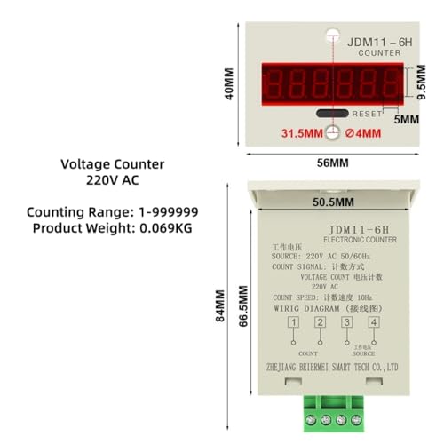 WANGCL AC 220V LCD Digitaler elektronischer Zähler 0-99999 Zähler 6-stelliger Zähler für Stanzmaschinen Drucken Textil