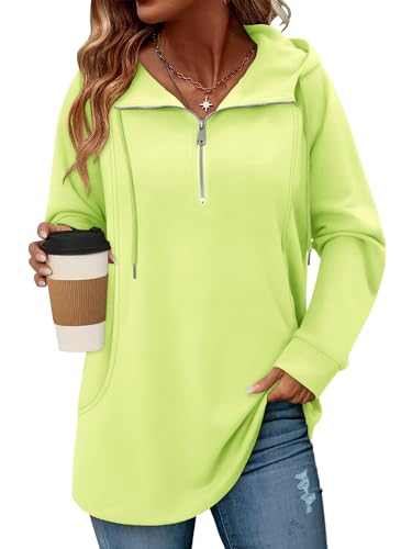 onlypuff Women Hoodie Pullover Trendy Quarter Zipper Lapel Sweatshirts Drawstring Cute Hooded Tunic Tops with Side Pockets