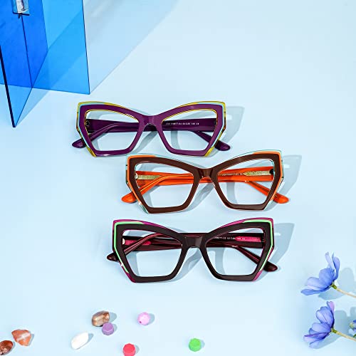 Image of Zeelool Vintage Oversized Cat Eye Glasses for Women with Non-prescription Clear Lens Alma JGA168677-04 Purple