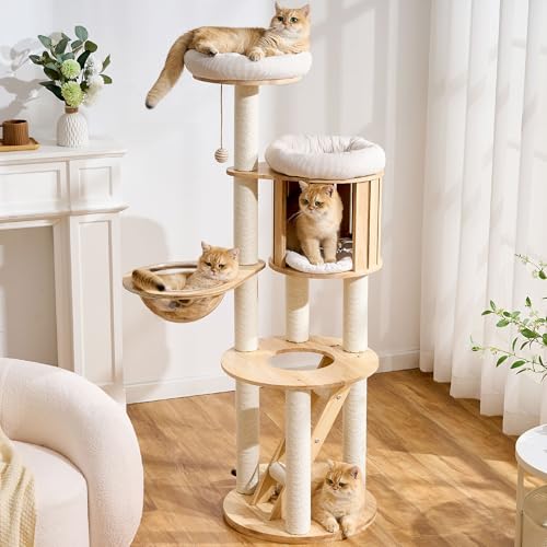797Audio Solid Wood Cat Tree, 61" Large Modern Tall Cat