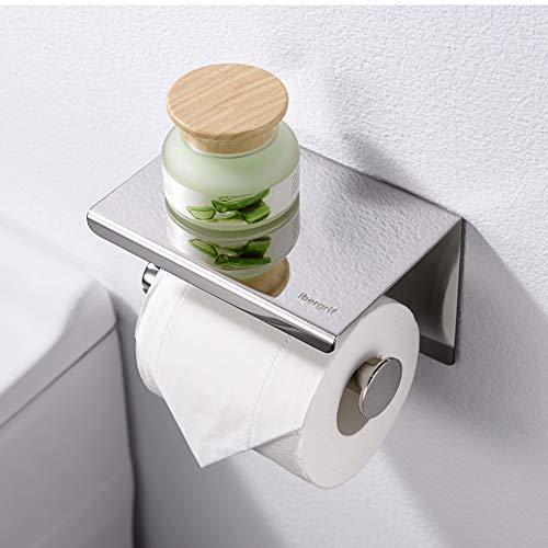 Miniatura 4 de Ibergrif Mk34050 - Portarrollos Adhesivo Sin Tapa De Papel Higiénico Con El Teléfono Móvil Estante De Almacenamiento, Plata, Acero Inoxidable