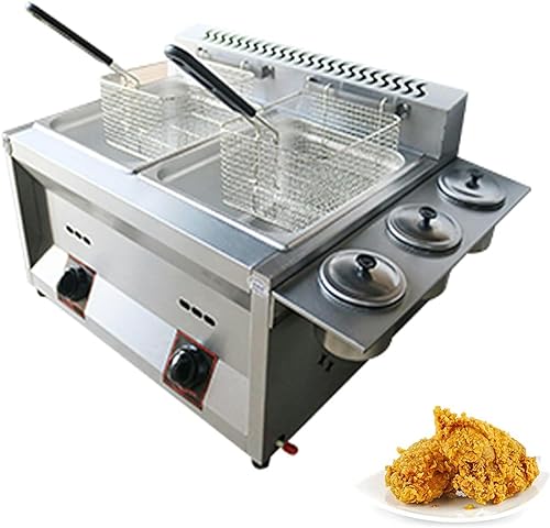 HMASNSEIY Freidora de Cocina de Acero Inoxidable de encimera Comercial con cestas y Tapa extraíbles, para Cocina de Alimentos de encimera de Restaurante Comercial (10 l + 10 l + 2 x freidoras)