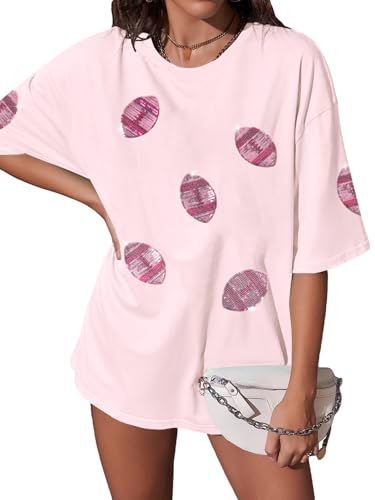 Football Shirts Women Game Day Shirt Sequin Gameday Outfits Football Team Fans Graphic Tees Fall Sports Jersey Pink