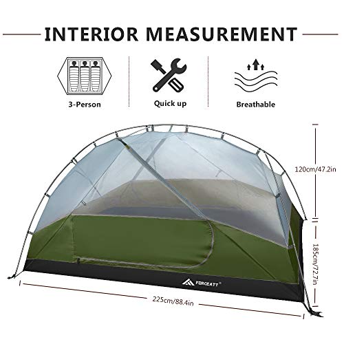 Forceatt Tent 3 Person Camping Tent, Waterproof and Windproof 3-4 Seasons Ultralight Backpack Tent, can be Installed Immediately, Suitable for Hiking, Camping, Outdoor - Thumbnail 3