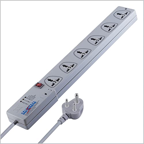 Image of MX 6‑Outlet Spike Protector & Extension Board, 3 m Power Strip with International Sockets, Master Switch, Surge Suppressor for Home & Office