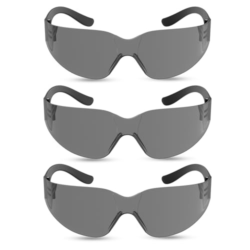 RUGGED BLUE - Work Safety Glasses For Men | ANSI Z87 Certified Glass For Shooting Range | Anti-Scratch Outdoor Glasses | Construction/Outdoor Glasses | Safety Goggles - 3 Pack Gray