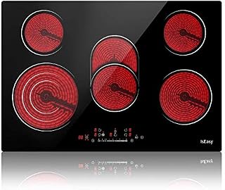 Ceramic Hob, 77cm, 8600W Built-in Electric Glass Ceramic Cooktop, IsEasy Built-in, Black Glass with 5 Cooking Zones, Touch Control, Child-safety Lock&Timer
