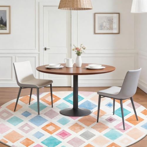 Tapis rond lavable machine 100 cm multicolore à poil bas et antidérapant - 5