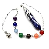 *Matériel : Pierre， Cristal Pierre Naturelle Colonne Hexagonale Pendule Pendentif Radiesthésie Amulette Pendule Guérison Chakra Pendule Chaîne Charme Bijoux-Lapis Lazuli