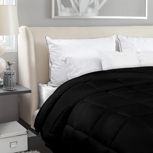 Image of Utopia Bedding Comforters 220 x 240 Size, All Season Duvet Insert, Down Alternative Box Stitched Bed Comforter with Corner Tabs, Machine Washable (Black)