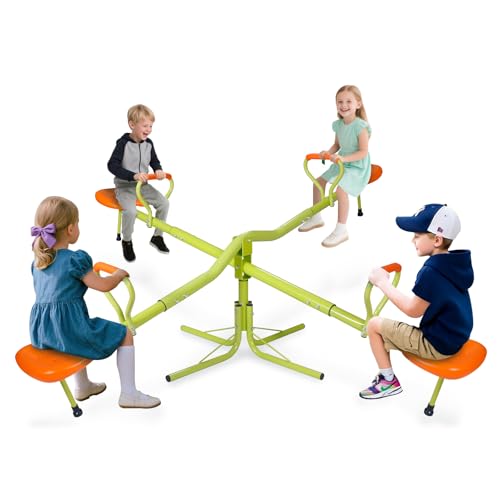 Kids Seesaw Playground Equipment Swivel Teeter Totter with 360 Degree Rotating, Outdoor Fun Play for Kids, Toddlers, Boys, Girls, Children (4 Seats)