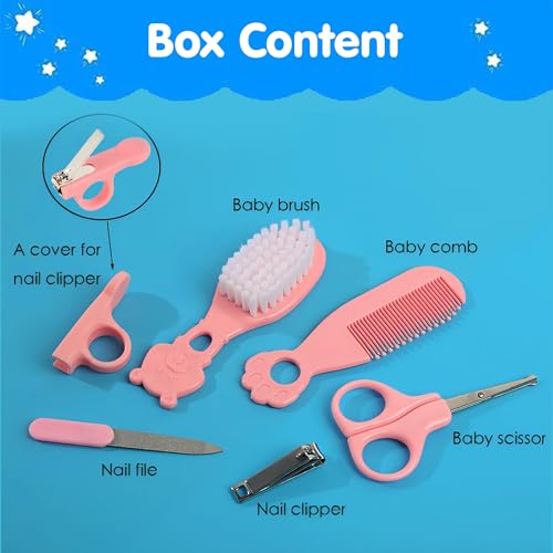 Image of Baby Care Grooming Kit 6 in 1 Infant Hygiene Set with Comb, Brush, Nail Clipper, Cover for Nail Clipper., Scissors & Filer for Newborn & Toddler Safety Grooming Essentials Random Color