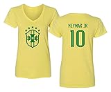Soccer Brazil #10 Neymar JR South American Cup Women's Vneck T-Shirt (Yellow, Large)