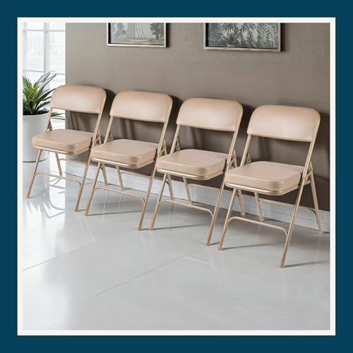 OEF Furnishings OEF3200 Series Heavy Duty, Industrial Grade, Premium Vinyl Folding Chairs 2" Ultra Padded Seat Double Hinged Steel Frame (2 Pack, Beige/Beige) - Image 3