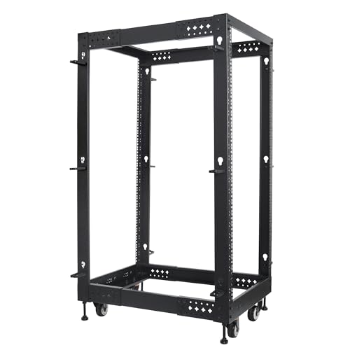 RIVECO 25U Server Rack Adjustable Depth Network 4 Post Cabinet Open Frame with Leveling Feet & Wheels Fully Rivets 1400 LBS by RIVECO - Used condition - US$156.33