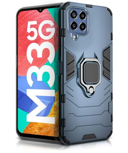 WOW IMAGINE Shock Proof Back Case Mobile Cover for Samsung Galaxy M33 5G | Back Cover Case (Tough Armor | Hybrid PC + TPU | Ring Holder & in-Built Kickstand | Blue)- Best and cheap mobile covers in India