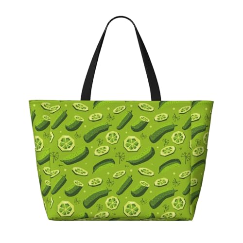 Pickles and Dill Print Large Beach Tote Bag for Women Extra Large Capacity Sandproof Waterproof Pool Bag Suitable for Swimming Pool Gym Groceries Travel2