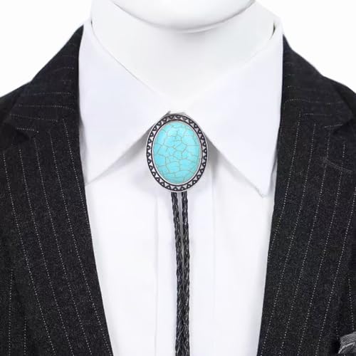 Image of Jeilwiy Bolo Tie for Men Real Stone Westwern Cowboy Ties Silver Bolos Women Leather Necktie Gift for Birthday Christmas