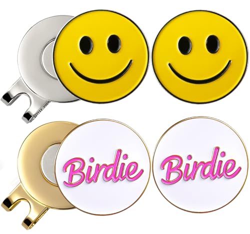 Adhere Golf Ball Markers Personlized Logo Enamel with A Strong Magnetic Hat Clips A Premium Golf Gifts for Golfer (Style O Smile+Gold Birdie)