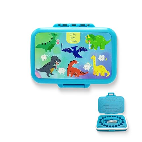 Frohstadt Boîte à dents de lait 20 compartiments avec coton - Boîte à dents en plastique de qualité alimentaire pour garçons et filles - Cadeau de fée des dents - Anneau en silicone étanche + bouchon